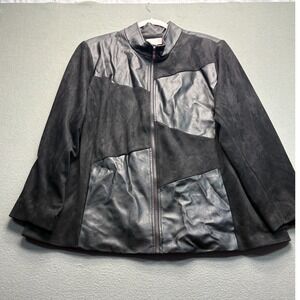 Belle Kim Gravel Womens 3X Black Faux Leather Suede Patchwork Zip Jacket A370355